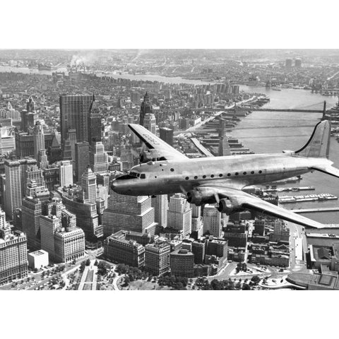Flying over Manhattan, NYC Black Modern Wood Framed Art Print with Double Matting by Anonymous