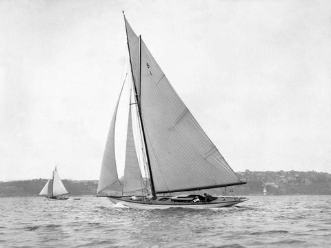 Victorian sloop on Sydney Harbour, 1930 Black Ornate Wood Framed Art Print with Double Matting by Anonymous