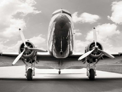 Vintage DC-3 in air field White Modern Wood Framed Art Print with Double Matting by Anonymous