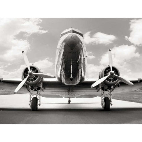 Vintage DC-3 in air field Black Modern Wood Framed Art Print with Double Matting by Anonymous