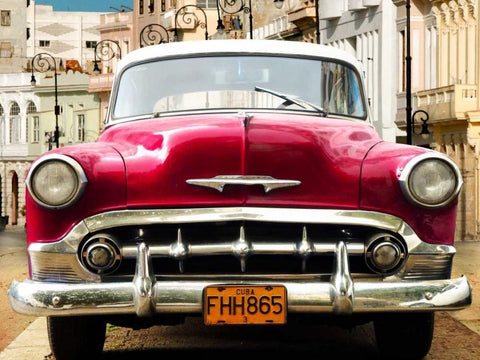 Classic American car in Habana, Cuba White Modern Wood Framed Art Print with Double Matting by Gasoline Images