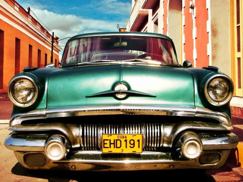 Vintage American car in Habana, Cuba White Modern Wood Framed Art Print with Double Matting by Gasoline Images
