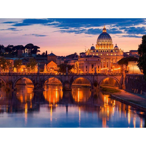 Night view at St. Peters cathedral, Rome Gold Ornate Wood Framed Art Print with Double Matting by Anonymous