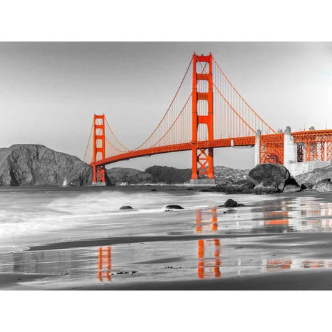 Baker beach and Golden Gate Bridge, San Francisco Black Modern Wood Framed Art Print with Double Matting by Anonymous