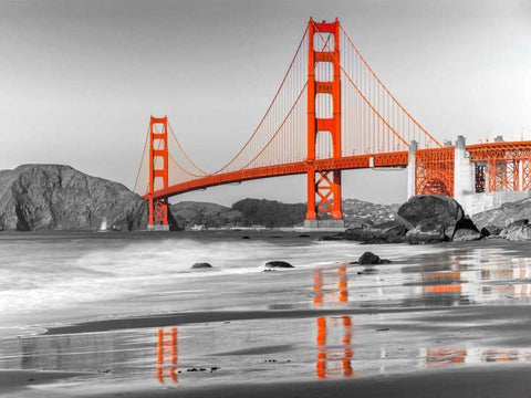 Baker beach and Golden Gate Bridge, San Francisco Black Ornate Wood Framed Art Print with Double Matting by Anonymous