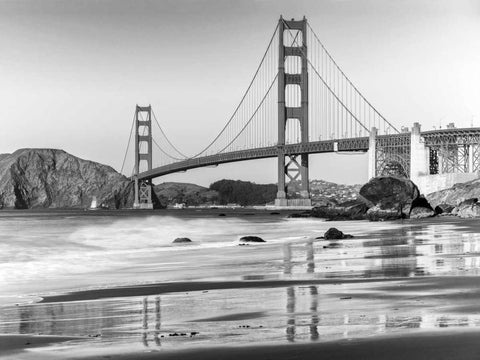Baker beach and Golden Gate Bridge, San Francisco White Modern Wood Framed Art Print with Double Matting by Anonymous