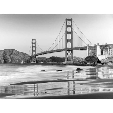 Baker beach and Golden Gate Bridge, San Francisco Black Modern Wood Framed Art Print with Double Matting by Anonymous