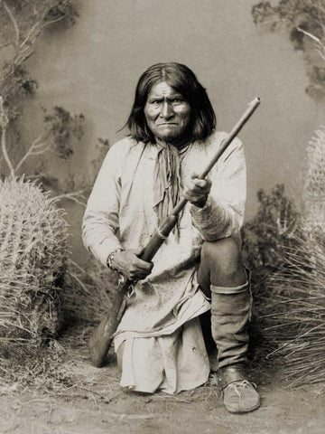 Geronimo- Apache- 1886 Black Ornate Wood Framed Art Print with Double Matting by Anonymous