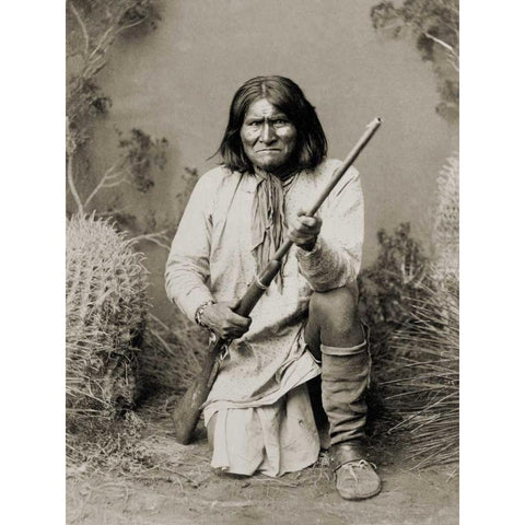 Geronimo- Apache- 1886 Gold Ornate Wood Framed Art Print with Double Matting by Anonymous