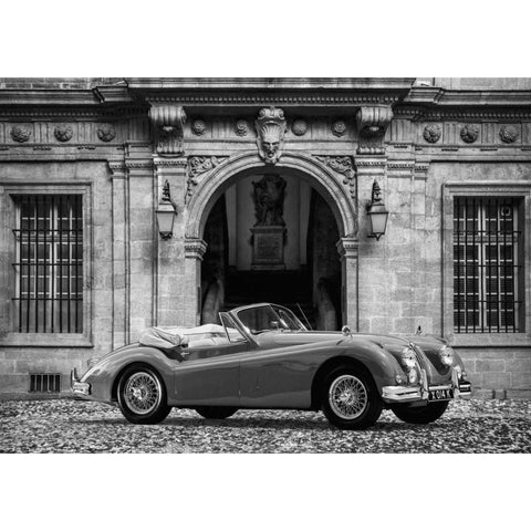 Luxury Car in front of Classic Palace (BW) Gold Ornate Wood Framed Art Print with Double Matting by Gasoline Images
