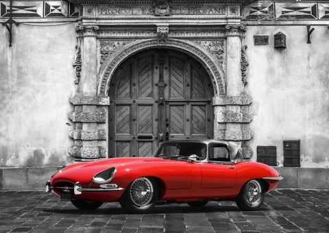 Roadster in front of Classic Palace White Modern Wood Framed Art Print with Double Matting by Gasoline Images