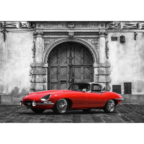 Roadster in front of Classic Palace Black Modern Wood Framed Art Print with Double Matting by Gasoline Images