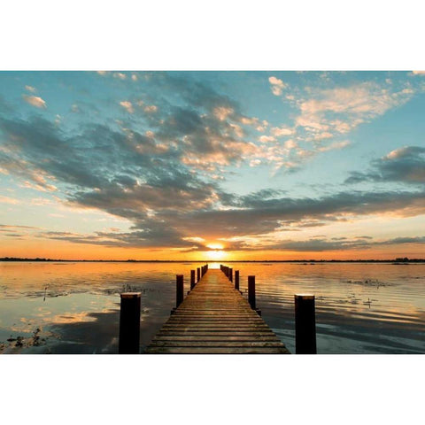 Morning Lights on a Jetty White Modern Wood Framed Art Print by Pangea Images