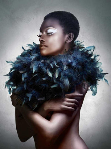 Woman with Feathered Scarf White Modern Wood Framed Art Print with Double Matting by Lauren, Julian