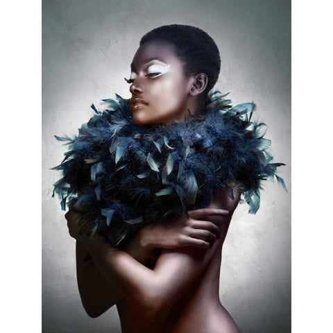 Woman with Feathered Scarf White Modern Wood Framed Art Print by Lauren, Julian