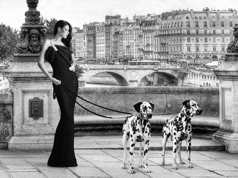 Walking in Paris Black Ornate Wood Framed Art Print with Double Matting by Lauren, Julian
