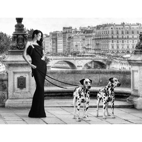 Walking in Paris Black Modern Wood Framed Art Print with Double Matting by Lauren, Julian