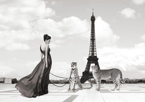 Trocadero View (detail) Black Ornate Wood Framed Art Print with Double Matting by Lauren, Julian