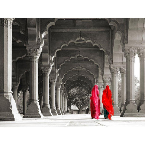 Women in traditional dress, India (BW) Black Modern Wood Framed Art Print with Double Matting by Pangea Images