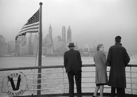 Lower Manhattan seen from the S.S. Coamo leaving New York Black Ornate Wood Framed Art Print with Double Matting by Anonymous