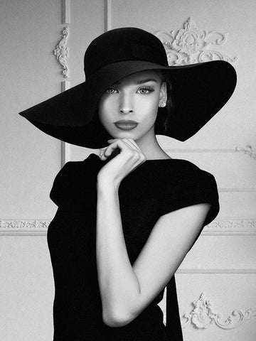 Lady with a hat Black Ornate Wood Framed Art Print with Double Matting by Lauren, Julian