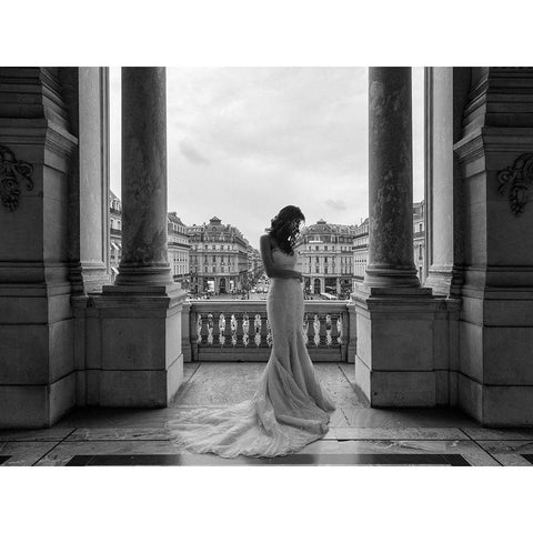 Balcony on a boulevard, Paris Black Modern Wood Framed Art Print with Double Matting by Haute Photo Collection