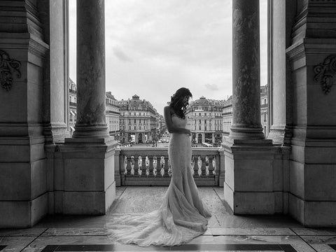 Balcony on a boulevard, Paris White Modern Wood Framed Art Print with Double Matting by Haute Photo Collection