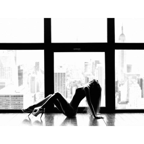 Up in the sky (Manhattan) Black Modern Wood Framed Art Print with Double Matting by Lauren, Julian