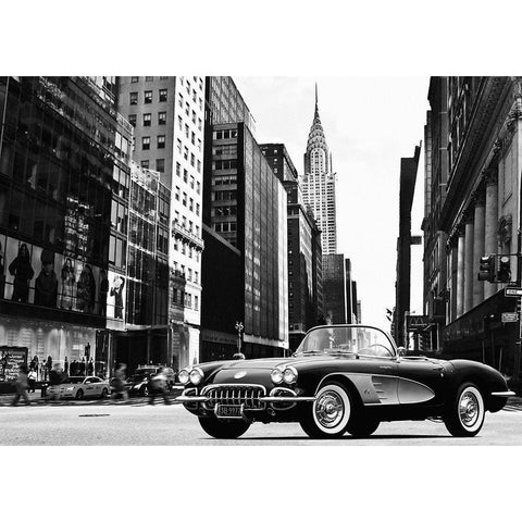 Roadster in NYC Black Modern Wood Framed Art Print with Double Matting by Gasoline Images