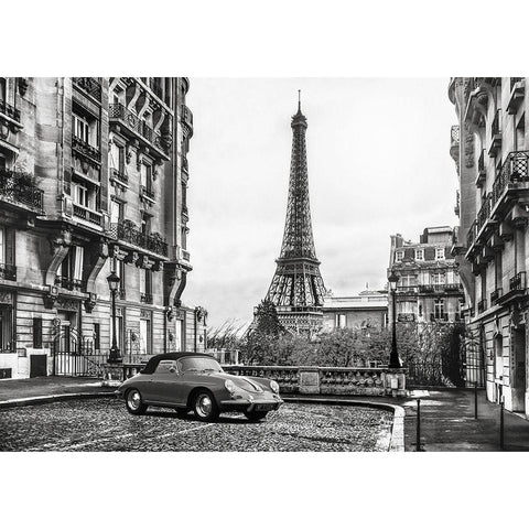 Roadster in Paris Black Modern Wood Framed Art Print with Double Matting by Gasoline Images