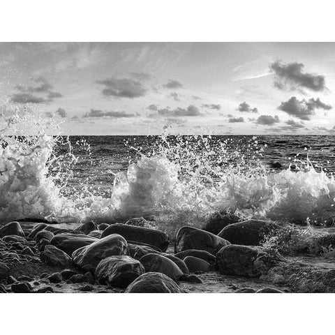 Waves crashing, Point Reyes, California (BW) Black Modern Wood Framed Art Print by Pangea Images