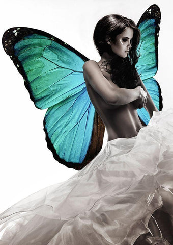 Winged Beauty -1 (detail) Black Ornate Wood Framed Art Print with Double Matting by Lauren, Julian