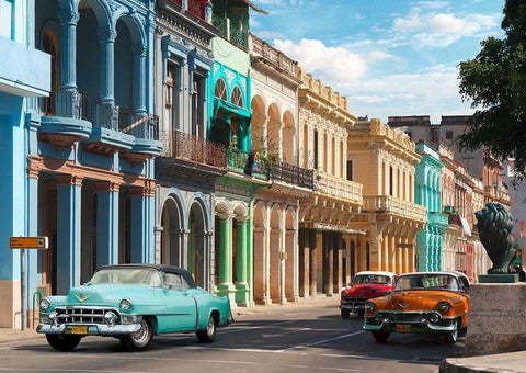 Avenida in Havana, Cuba Black Ornate Wood Framed Art Print with Double Matting by Pangea Images