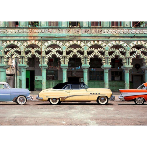 Cars parked in Havana, Cuba Black Modern Wood Framed Art Print with Double Matting by Pangea Images