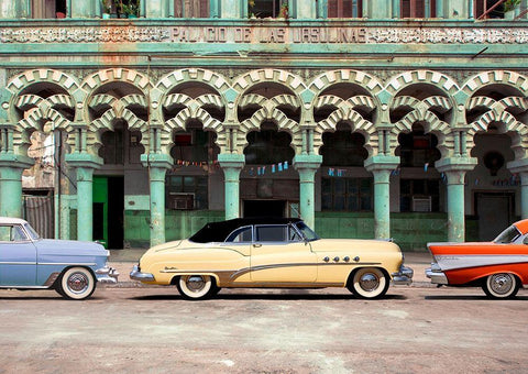 Cars parked in Havana, Cuba Black Ornate Wood Framed Art Print with Double Matting by Pangea Images