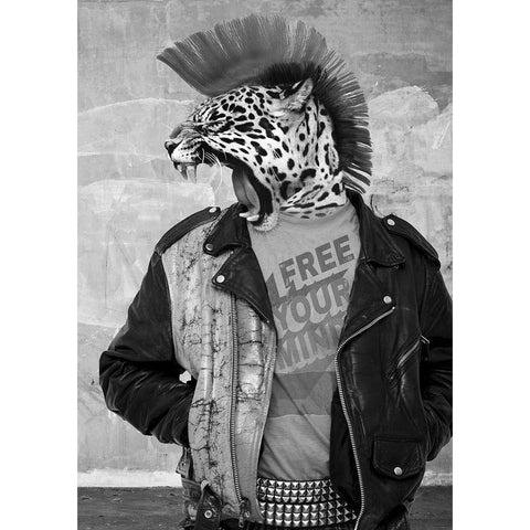 Leopunk Black Modern Wood Framed Art Print with Double Matting by VizLab