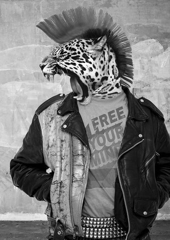 Leopunk Black Ornate Wood Framed Art Print with Double Matting by VizLab