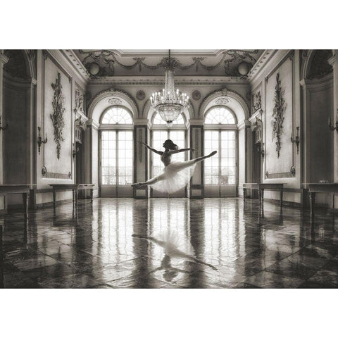 Ballerina in a palace hall White Modern Wood Framed Art Print by Lauren, Julian