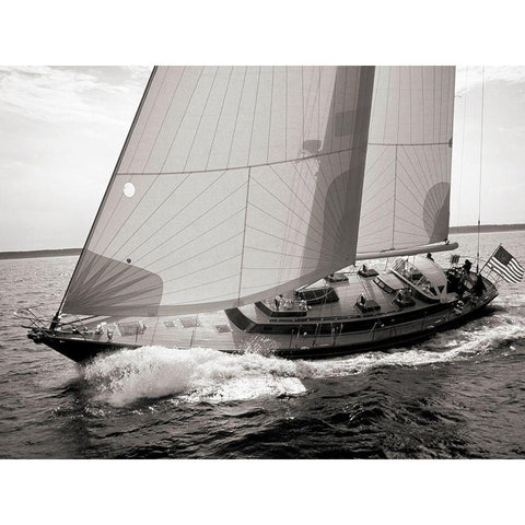 Sailboat Leaning to the Side (BW) Gold Ornate Wood Framed Art Print with Double Matting by Rabinowitz, Neil