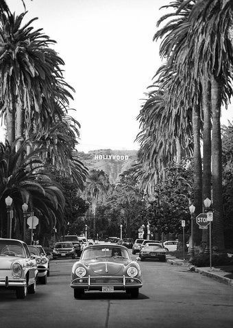 Boulevard in Hollywood - BW Black Ornate Wood Framed Art Print with Double Matting by Gasoline Images