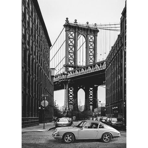 By the Manhattan Bridge - BW Black Modern Wood Framed Art Print with Double Matting by Gasoline Images