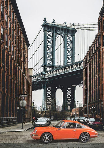 By the Manhattan Bridge White Modern Wood Framed Art Print with Double Matting by Gasoline Images