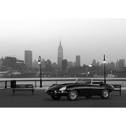 Vintage Spyder in NYC - BW Black Modern Wood Framed Art Print with Double Matting by Gasoline Images