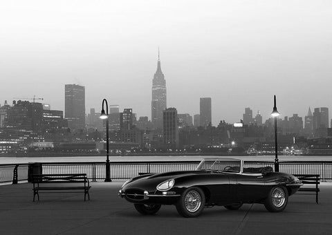 Vintage Spyder in NYC - BW Black Ornate Wood Framed Art Print with Double Matting by Gasoline Images
