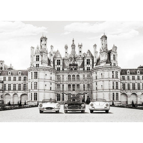 Vintage Roadsters at French Castle Black Modern Wood Framed Art Print with Double Matting by Gasoline Images