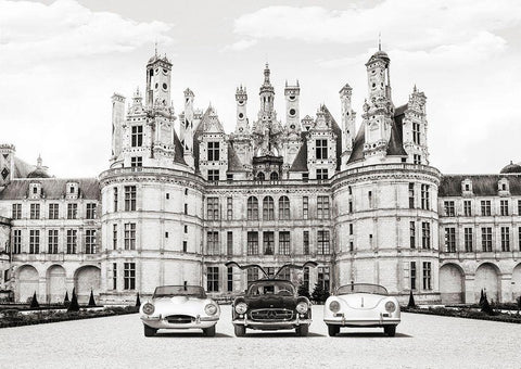 Vintage Roadsters at French Castle Black Ornate Wood Framed Art Print with Double Matting by Gasoline Images