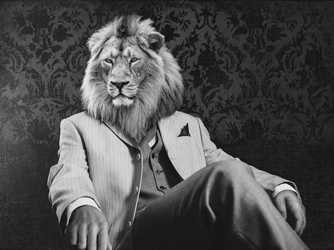 Pensive Leader - BW Black Ornate Wood Framed Art Print with Double Matting by VizLab