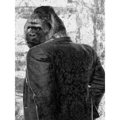 Ape in a Suit Black Modern Wood Framed Art Print by VizLab