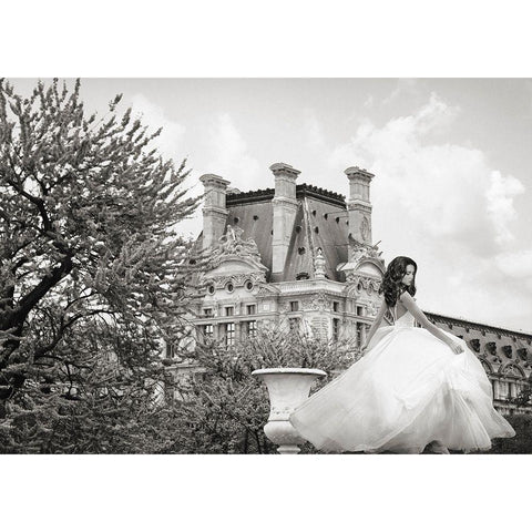 Young Woman at the Chateau de Chambord - BW Black Modern Wood Framed Art Print with Double Matting by Haute Photo Collection