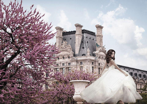 Young Woman at the Chateau de Chambord White Modern Wood Framed Art Print with Double Matting by Haute Photo Collection
